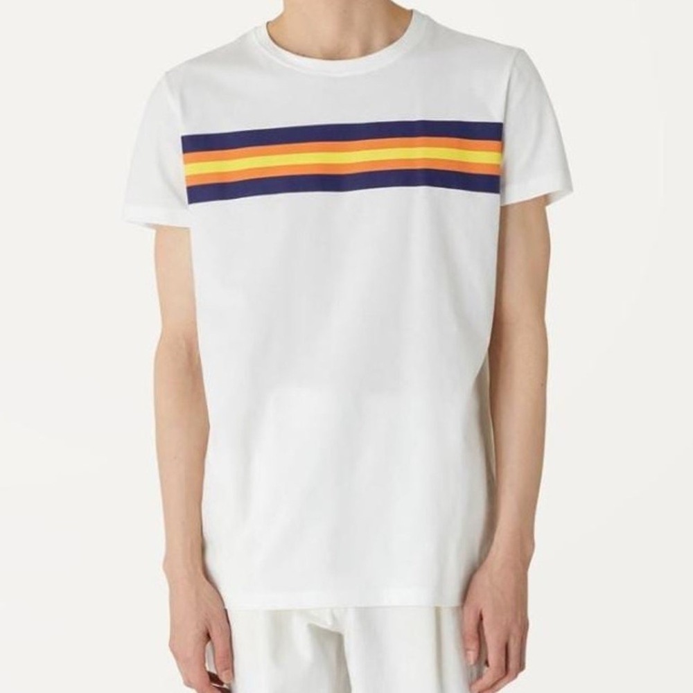 K Way Uomo Ace Back Logo T-Shirt Stripe Short Sleeve Casual Top Men's Size 3XL